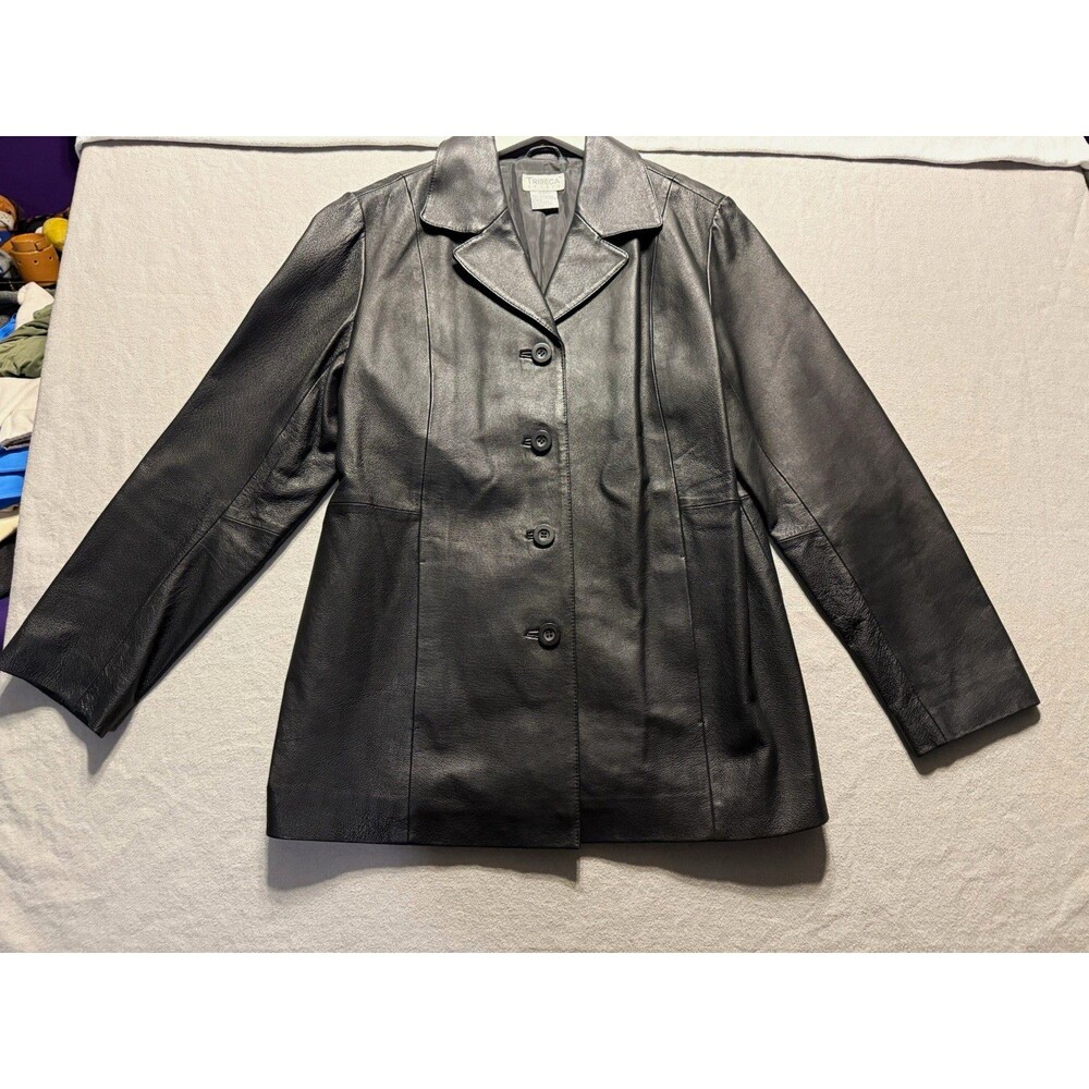 Vintage Tribeca Studio Black Genuine Leather Blazer Jacket Women’s L 90s Y2K